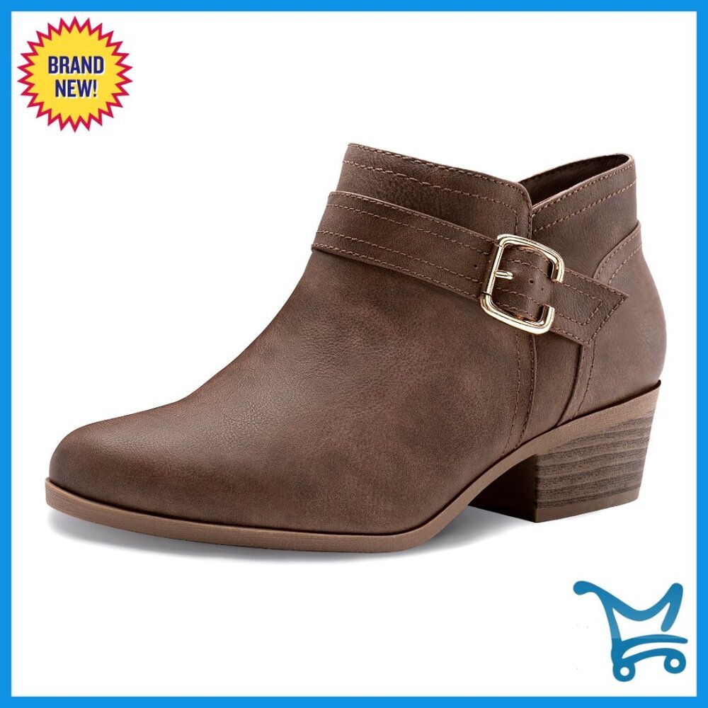 Chunky Low Heel Ankle Boots Pointed Toe Side Zipper Booties